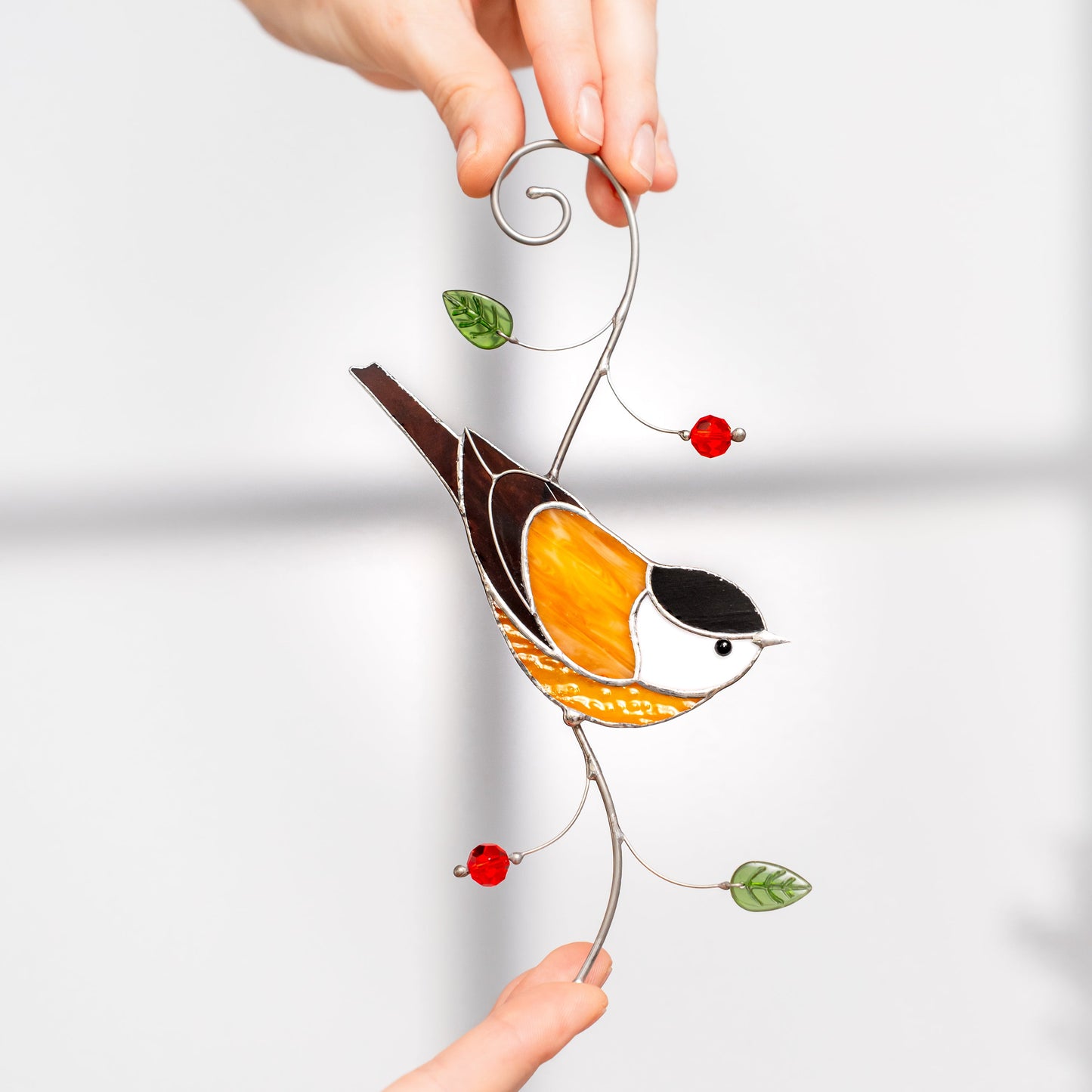 Chickadee Window Hanging – Stained Glass Bird Gift A Cheerful Symbol of Joy