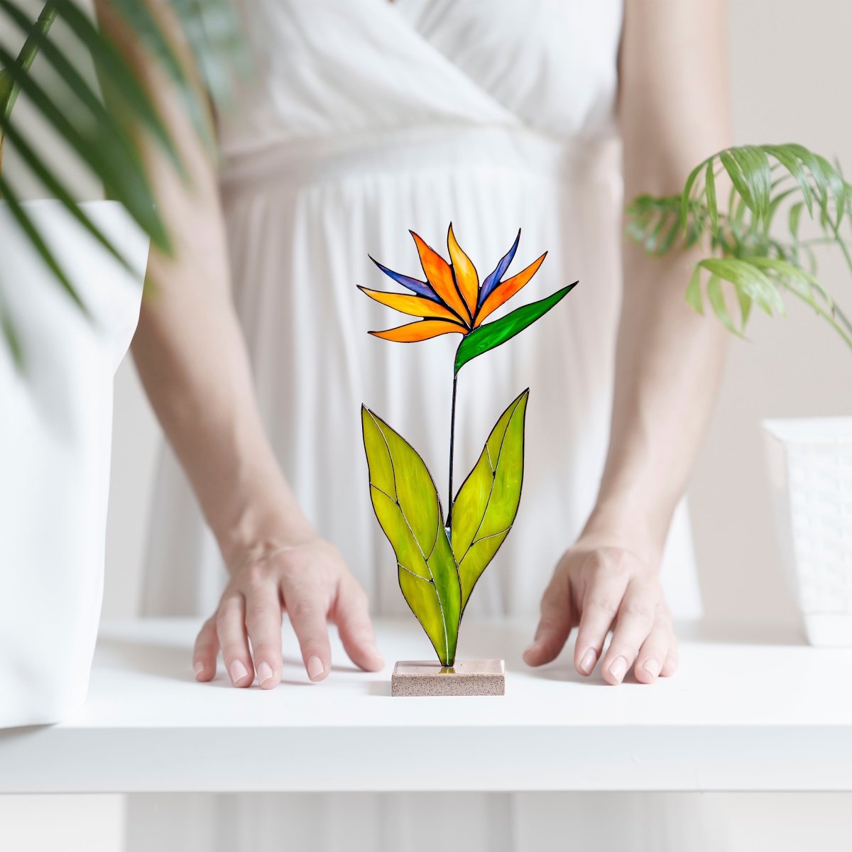 suncatcher Flowers stained_glass Bird of Paradise Flower Stained Glass Suncatcher – Handmade Table Decor