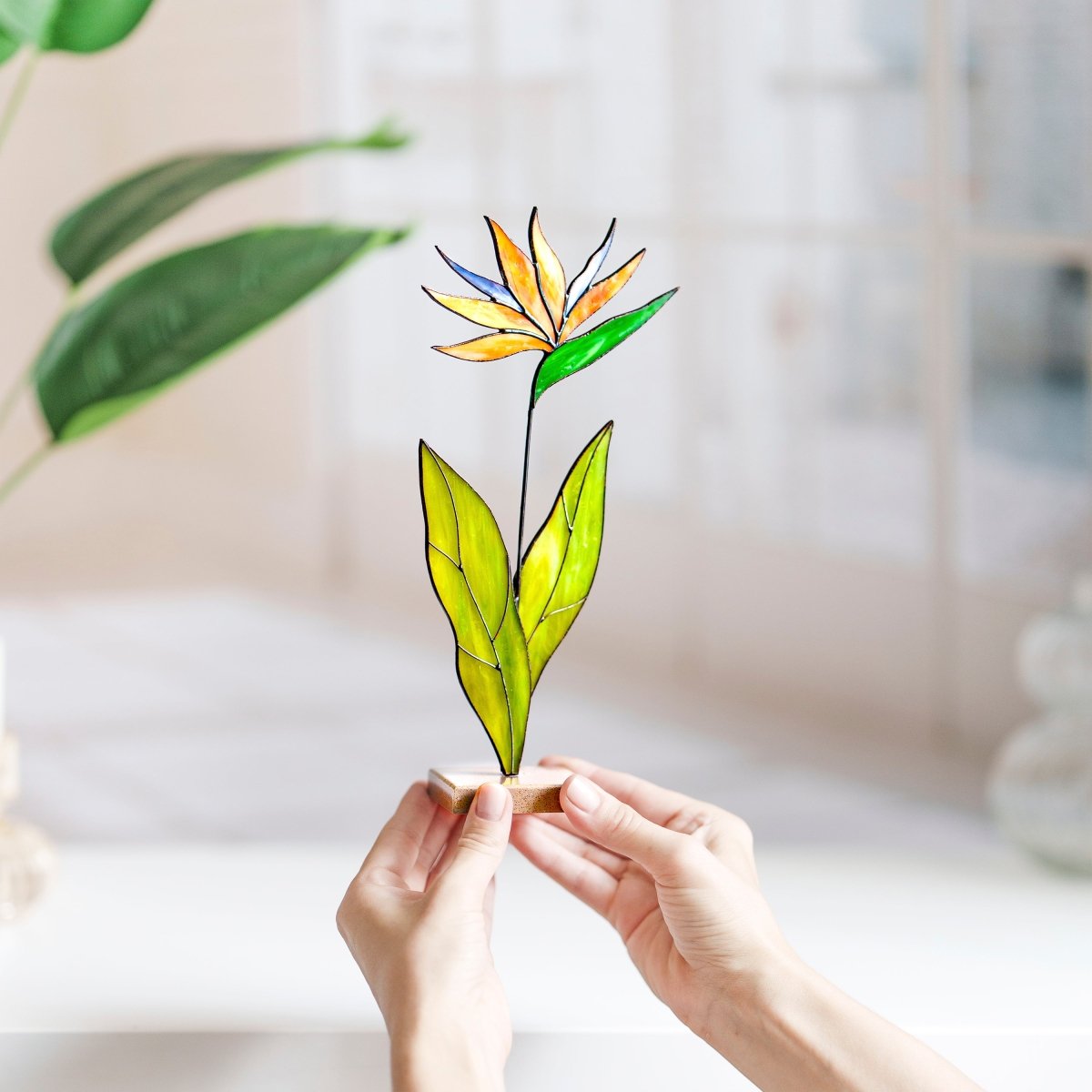 suncatcher Flowers stained_glass Bird of Paradise Flower Stained Glass Suncatcher – Handmade Table Decor