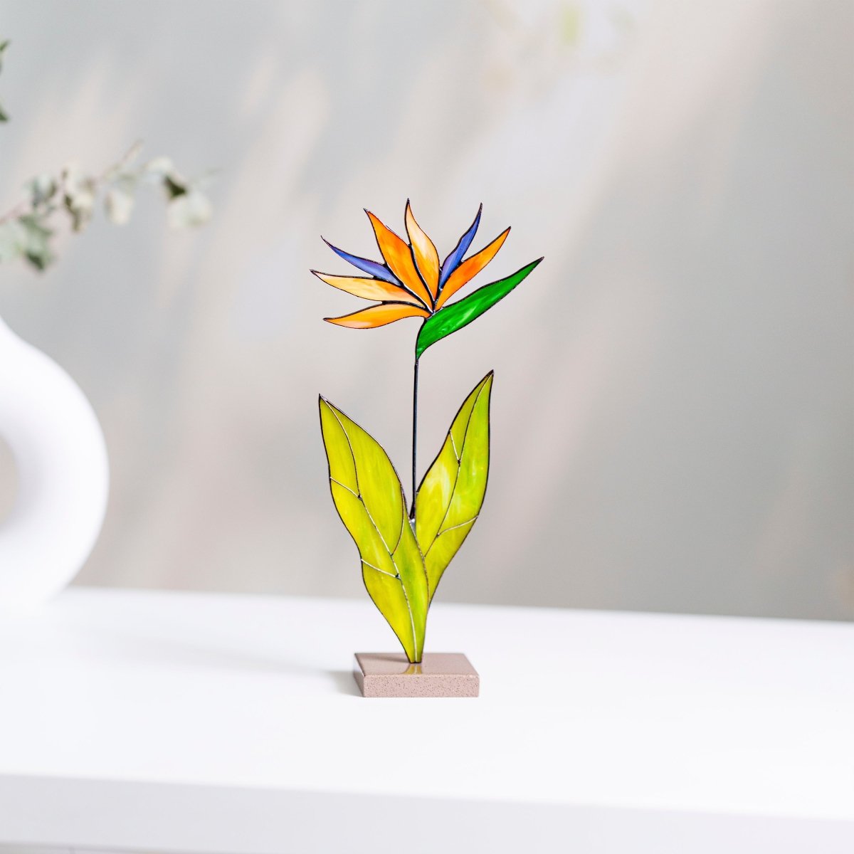 suncatcher Flowers stained_glass Bird of Paradise Flower Stained Glass Suncatcher – Handmade Table Decor