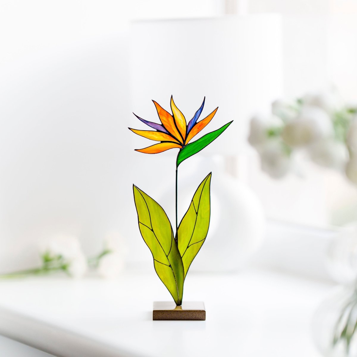 suncatcher Flowers stained_glass Bird of Paradise Flower Stained Glass Suncatcher – Handmade Table Decor