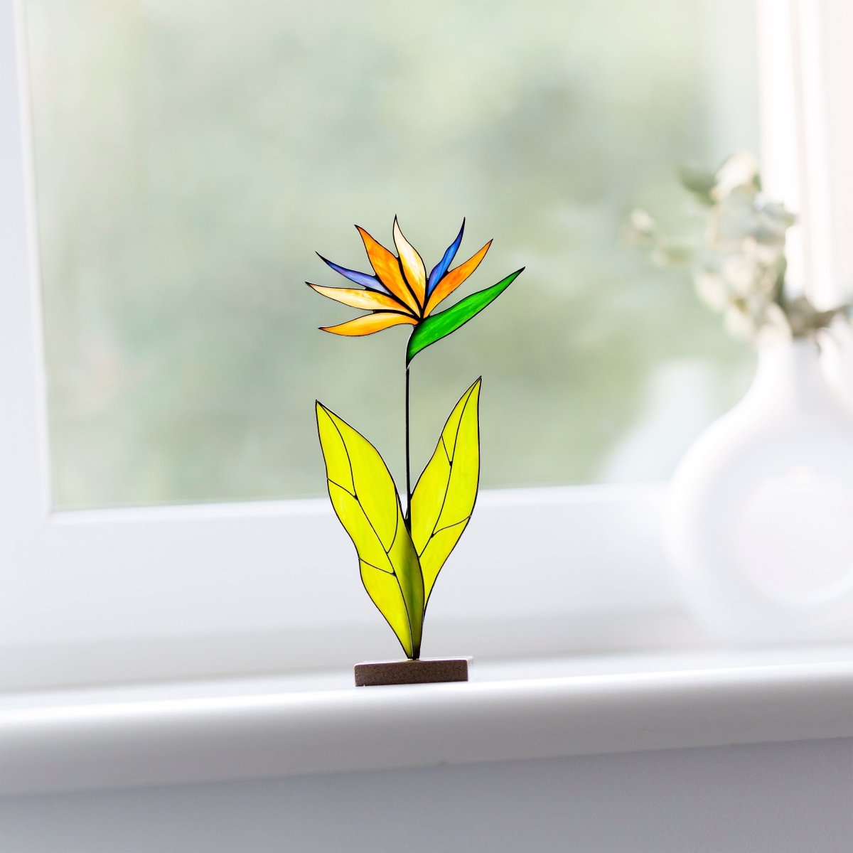 suncatcher Flowers stained_glass Bird of Paradise Flower Stained Glass Suncatcher – Handmade Table Decor