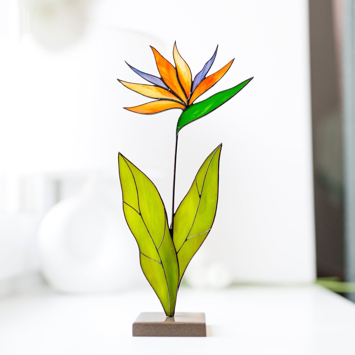 suncatcher Flowers stained_glass Bird of Paradise Flower Stained Glass Suncatcher – Handmade Table Decor