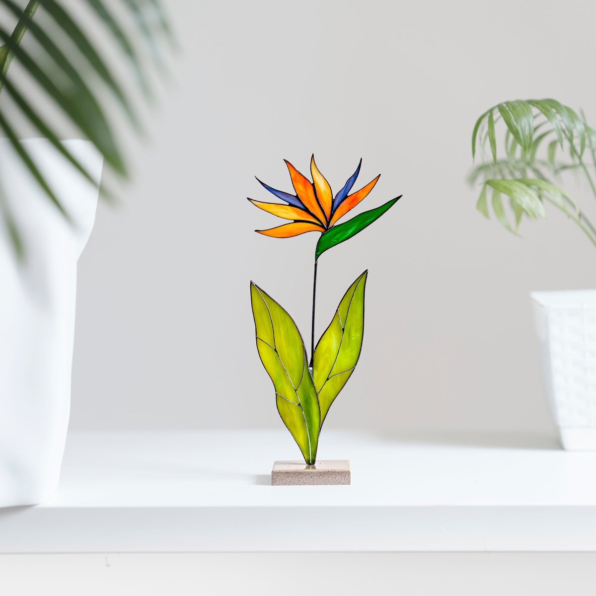 suncatcher Flowers stained_glass Bird of Paradise Flower Stained Glass Suncatcher – Handmade Table Decor