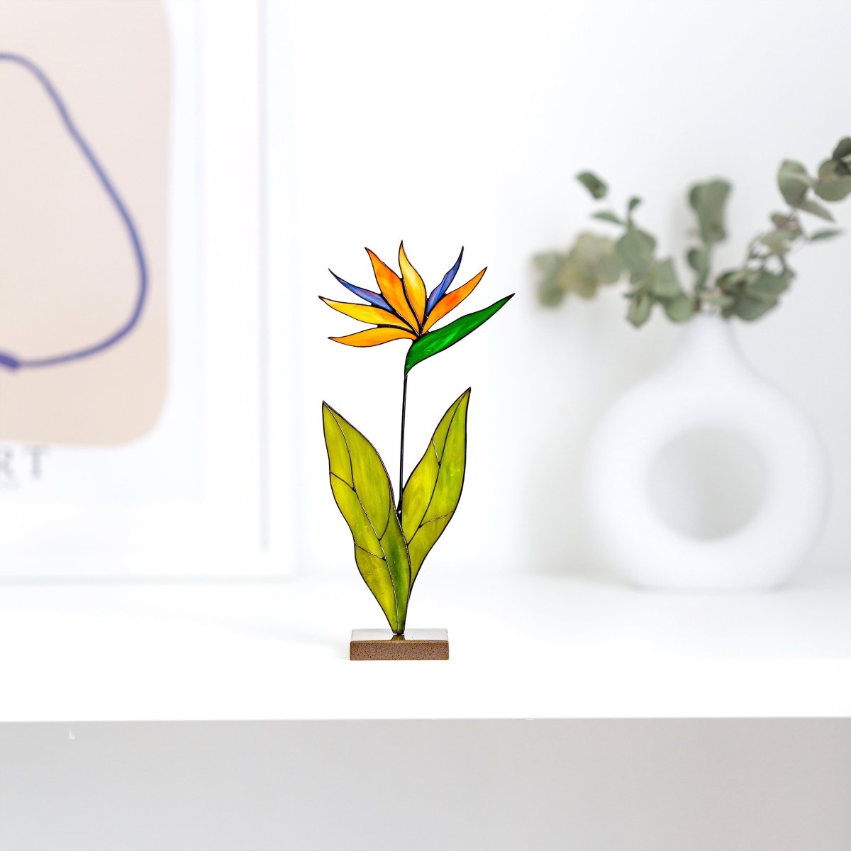 suncatcher Flowers stained_glass Bird of Paradise Flower Stained Glass Suncatcher – Handmade Table Decor