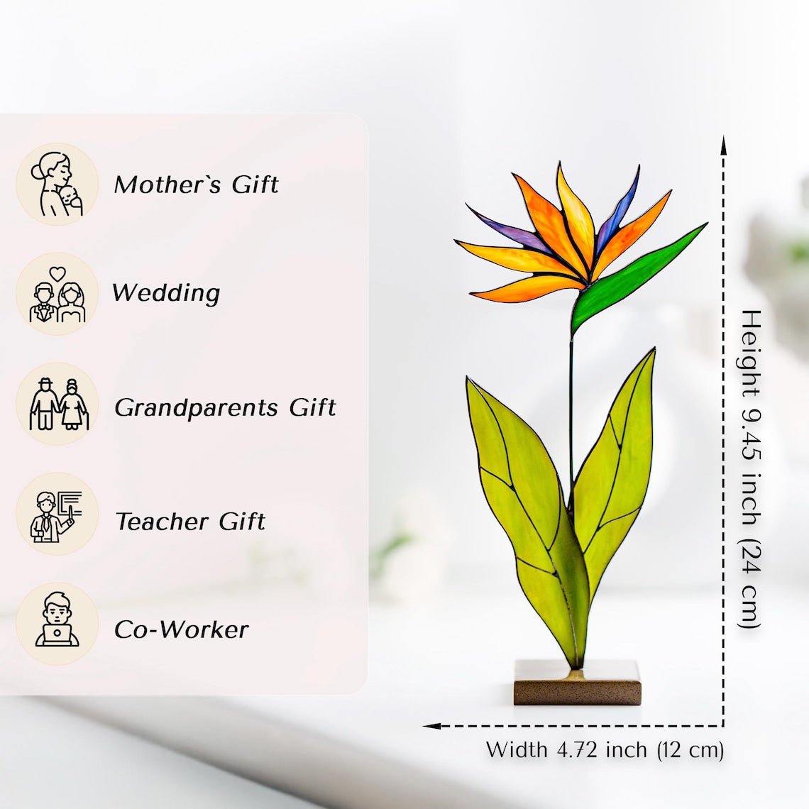 suncatcher Flowers stained_glass Bird of Paradise Flower Stained Glass Suncatcher – Handmade Table Decor