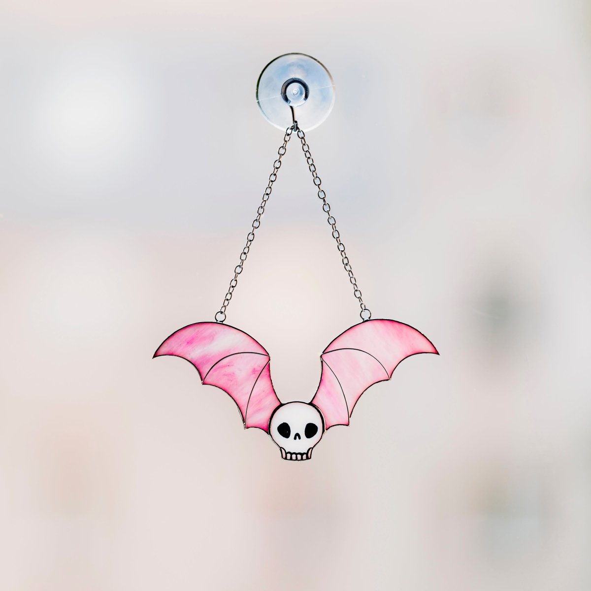 suncatcher Halloween stained_glass Black Stained Glass Skull with Bat Wings Wall Art