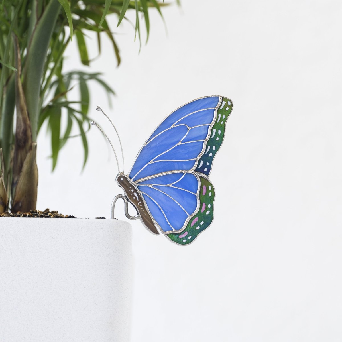 suncatcher Top product stained_glass Blue Butterfly Stained Glass - Suncatcher Planter Decor 3.3x2.3 inch