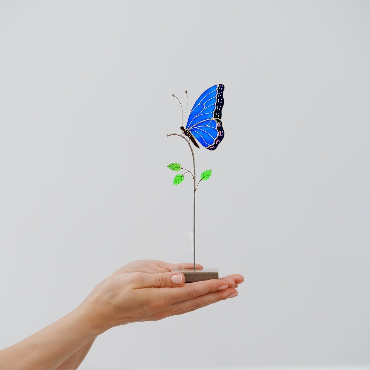 suncatcher stained_glass Blue Butterfly Stained Glass Table Decor – Handmade Art Piece
