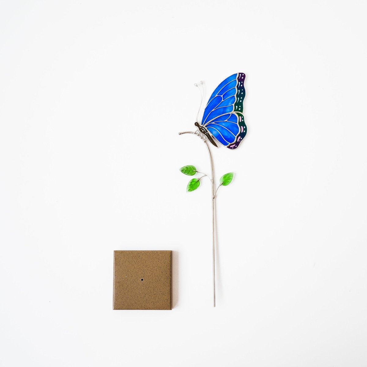 suncatcher stained_glass Blue Butterfly Stained Glass Table Decor – Handmade Art Piece