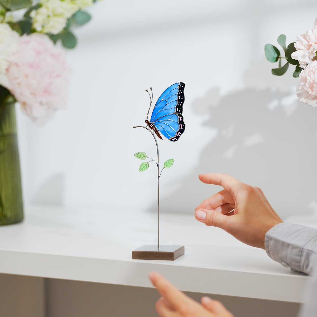 suncatcher stained_glass Blue Butterfly Stained Glass Table Decor – Handmade Art Piece