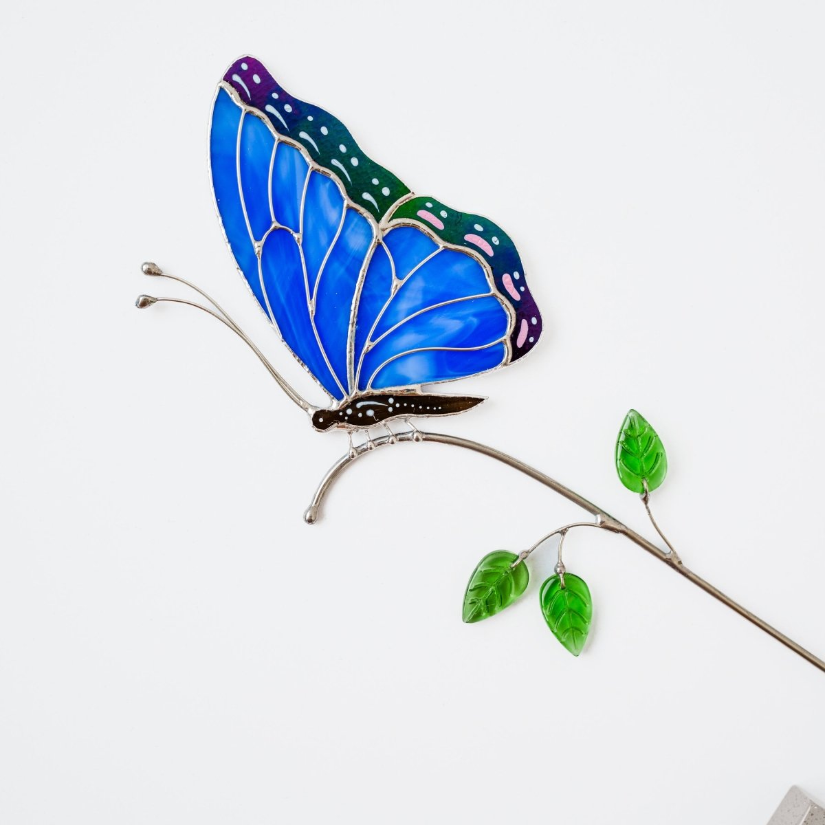 suncatcher stained_glass Blue Butterfly Stained Glass Table Decor – Handmade Art Piece