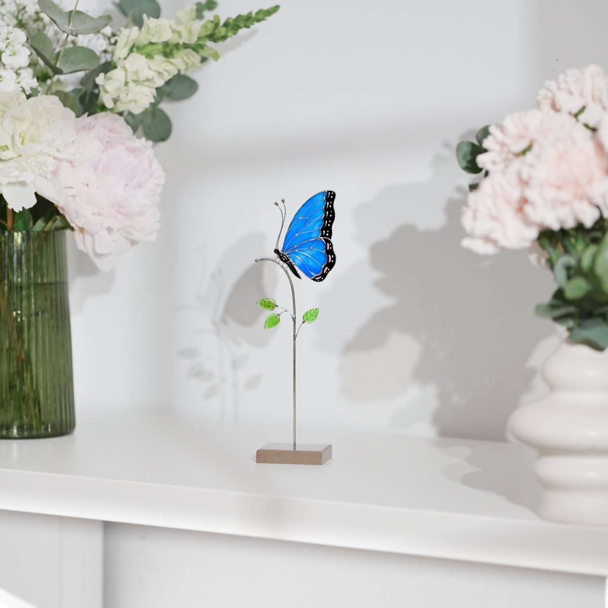 suncatcher stained_glass Blue Butterfly Stained Glass Table Decor – Handmade Art Piece