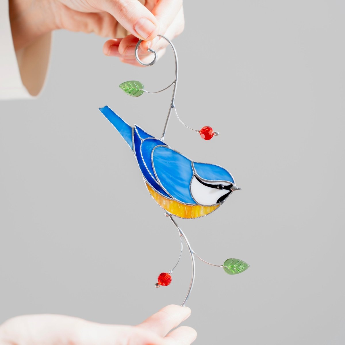 suncatcher Top product stained_glass Blue Tit Window Hanging – Stained Glass Bird Decor A Delightful Symbol of Joy, Curiosity