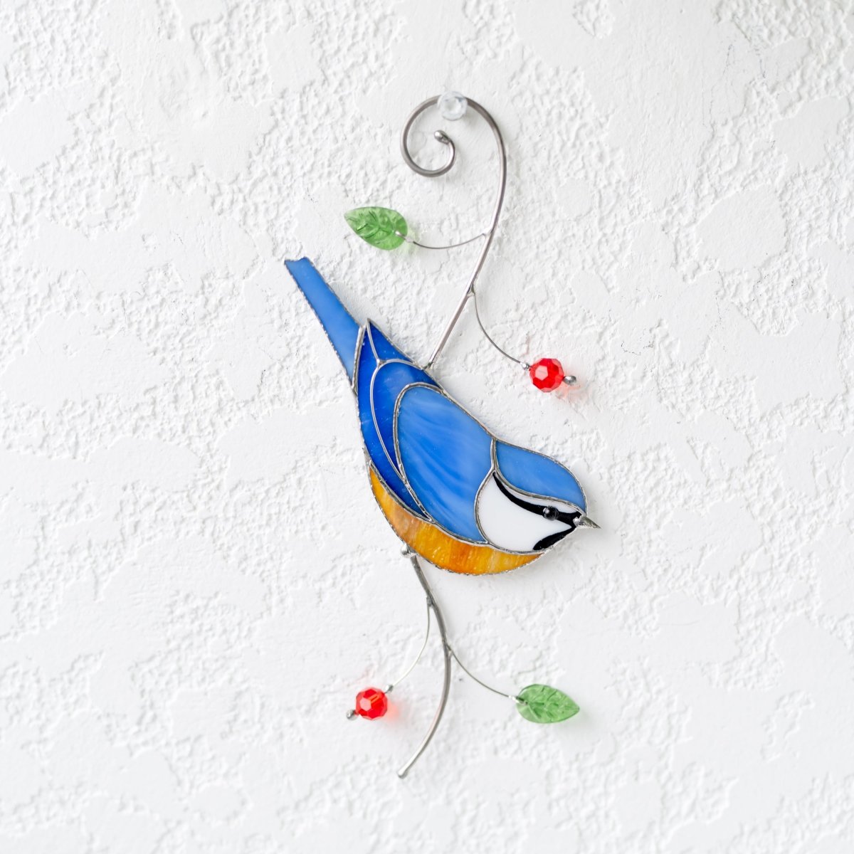 suncatcher Top product stained_glass Blue Tit Window Hanging – Stained Glass Bird Decor A Delightful Symbol of Joy, Curiosity