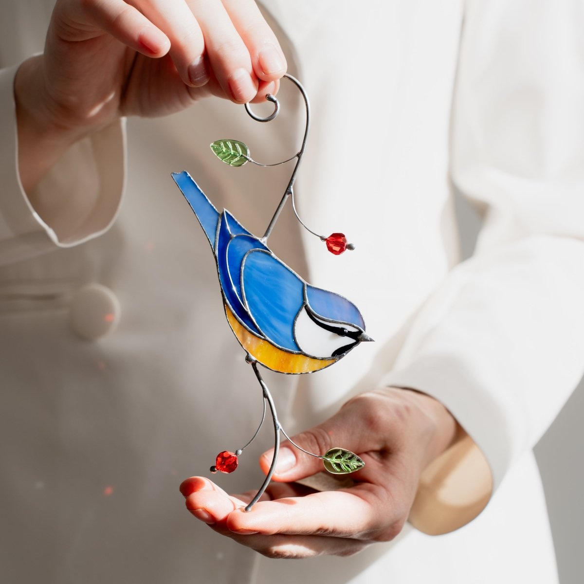 suncatcher stained_glass Blue Tit Window Hanging – Stained Glass Bird Decor A Delightful Symbol of Joy, Curiosity, and the Beauty of Everyday Moments