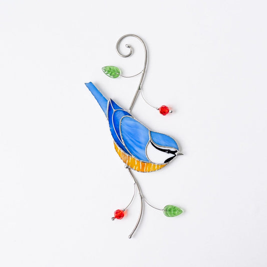 suncatcher stained_glass Blue Tit Window Hanging – Stained Glass Bird Decor A Delightful Symbol of Joy, Curiosity, and the Beauty of Everyday Moments