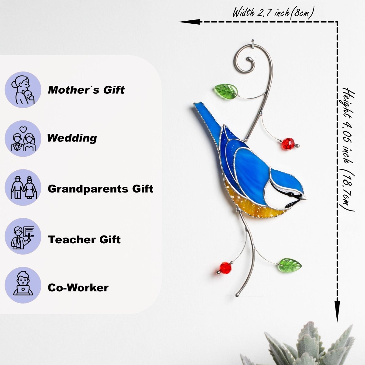 suncatcher stained_glass Blue Tit Window Hanging – Stained Glass Bird Decor A Delightful Symbol of Joy, Curiosity, and the Beauty of Everyday Moments