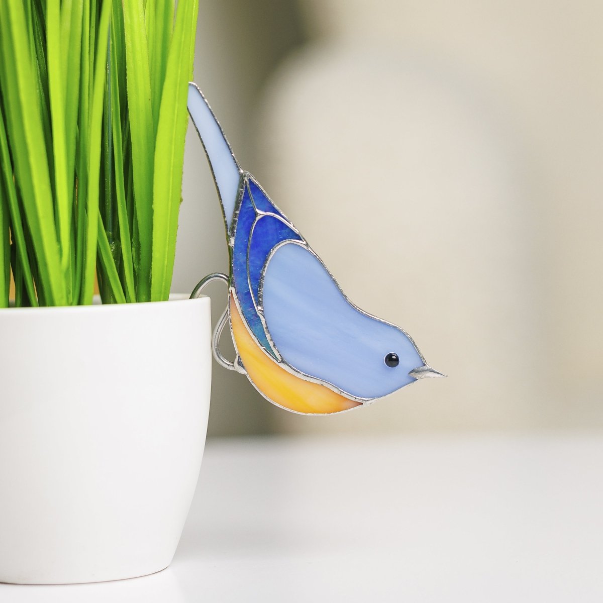 suncatcher Top product stained_glass Bluebird Suncatcher - Stained Glass Planter Decor 3.15x4.7 inch