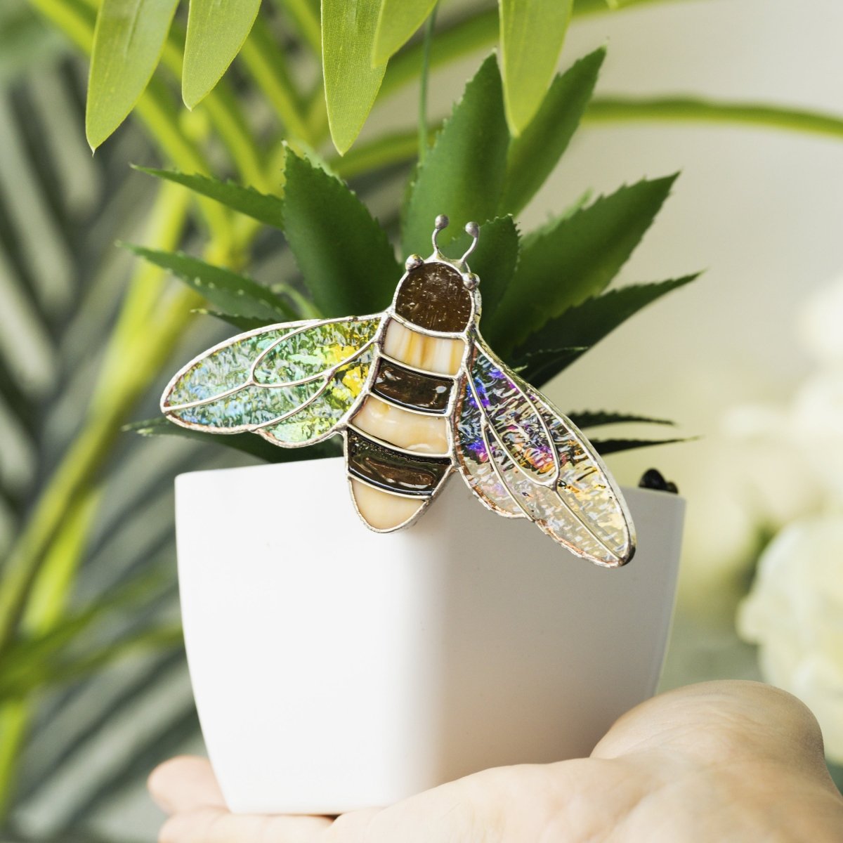 suncatcher Top product stained_glass Bumble Bee Stained Glass - Suncatcher Planter Decor 3.46x3.81 inch