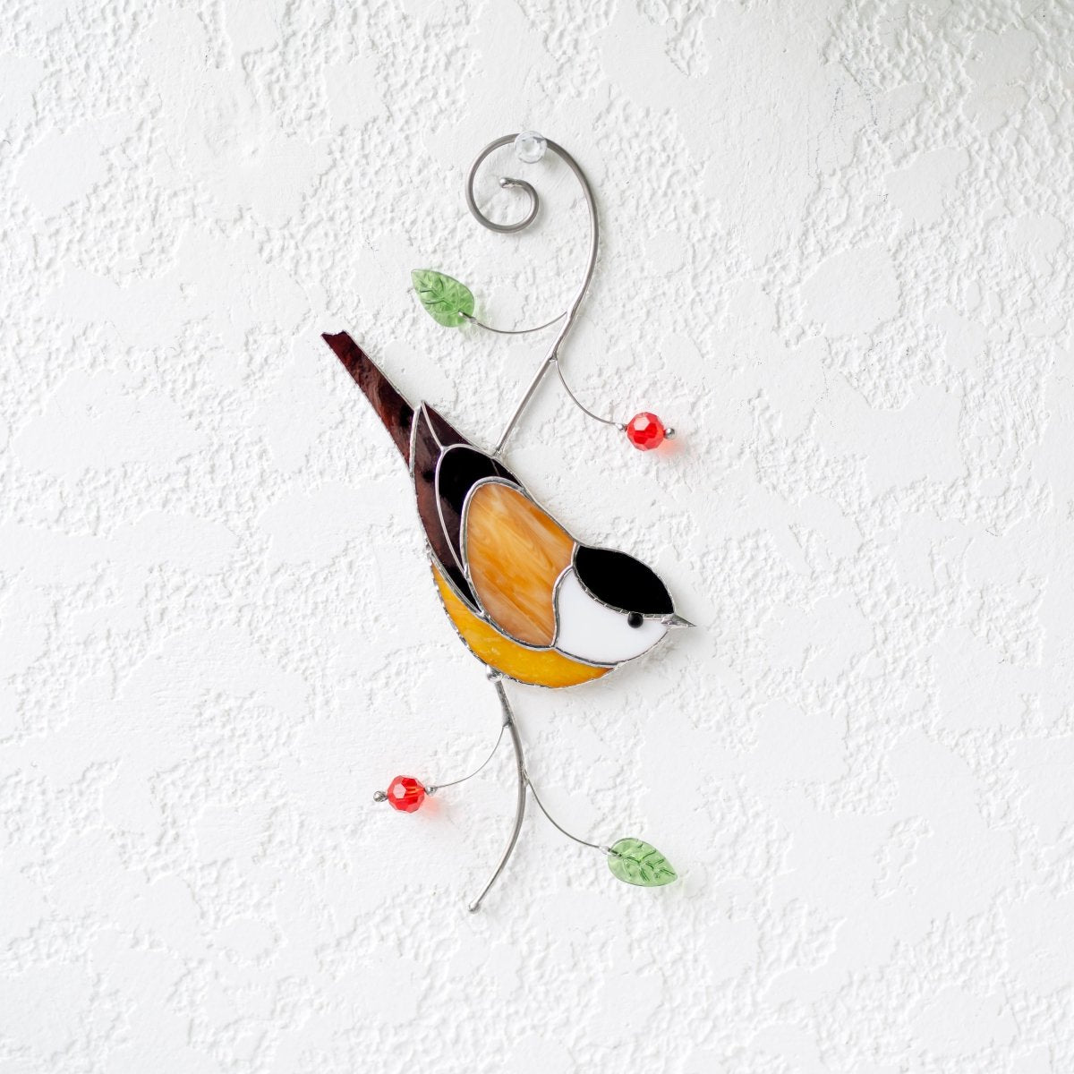 suncatcher stained_glass Chickadee Window Hanging – Stained Glass Bird Gift A Cheerful Symbol of Joy, Hope, and Lighthearted Spirit