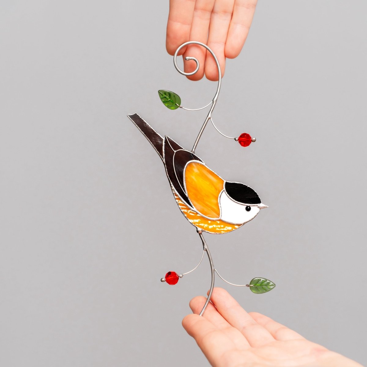 suncatcher stained_glass Chickadee Window Hanging – Stained Glass Bird Gift A Cheerful Symbol of Joy, Hope, and Lighthearted Spirit