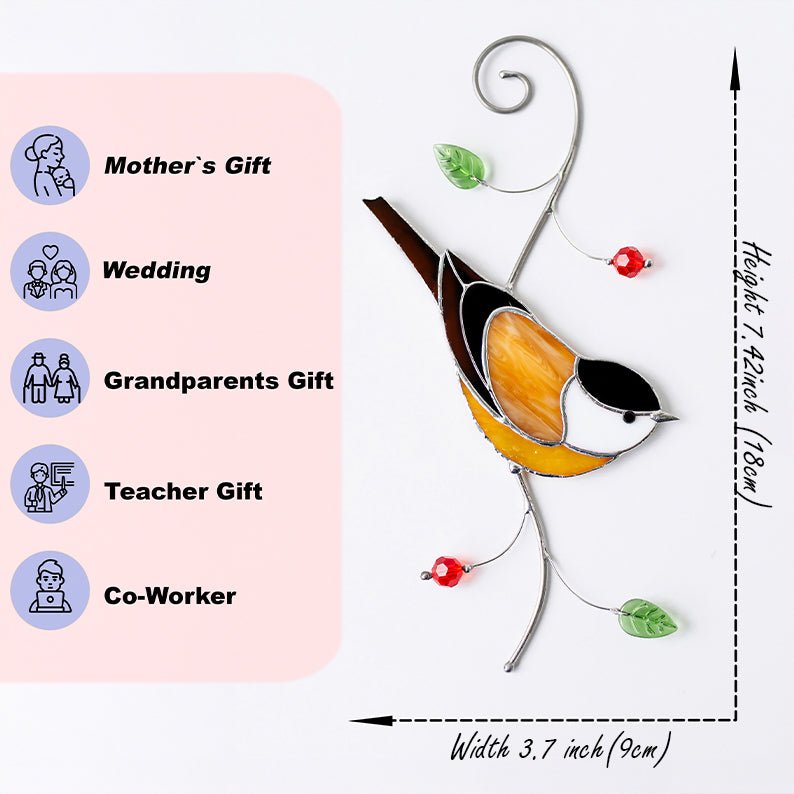 suncatcher stained_glass Chickadee Window Hanging – Stained Glass Bird Gift A Cheerful Symbol of Joy, Hope, and Lighthearted Spirit