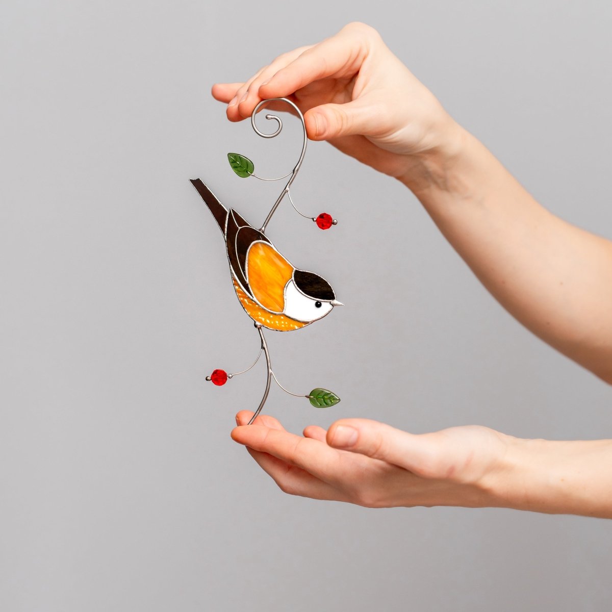 suncatcher stained_glass Chickadee Window Hanging – Stained Glass Bird Gift A Cheerful Symbol of Joy, Hope, and Lighthearted Spirit