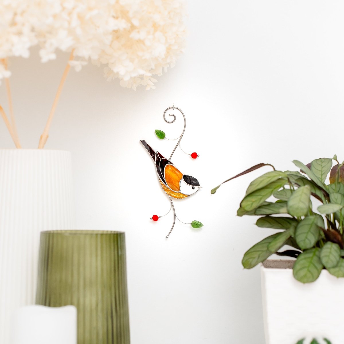 suncatcher stained_glass Chickadee Window Hanging – Stained Glass Bird Gift A Cheerful Symbol of Joy, Hope, and Lighthearted Spirit