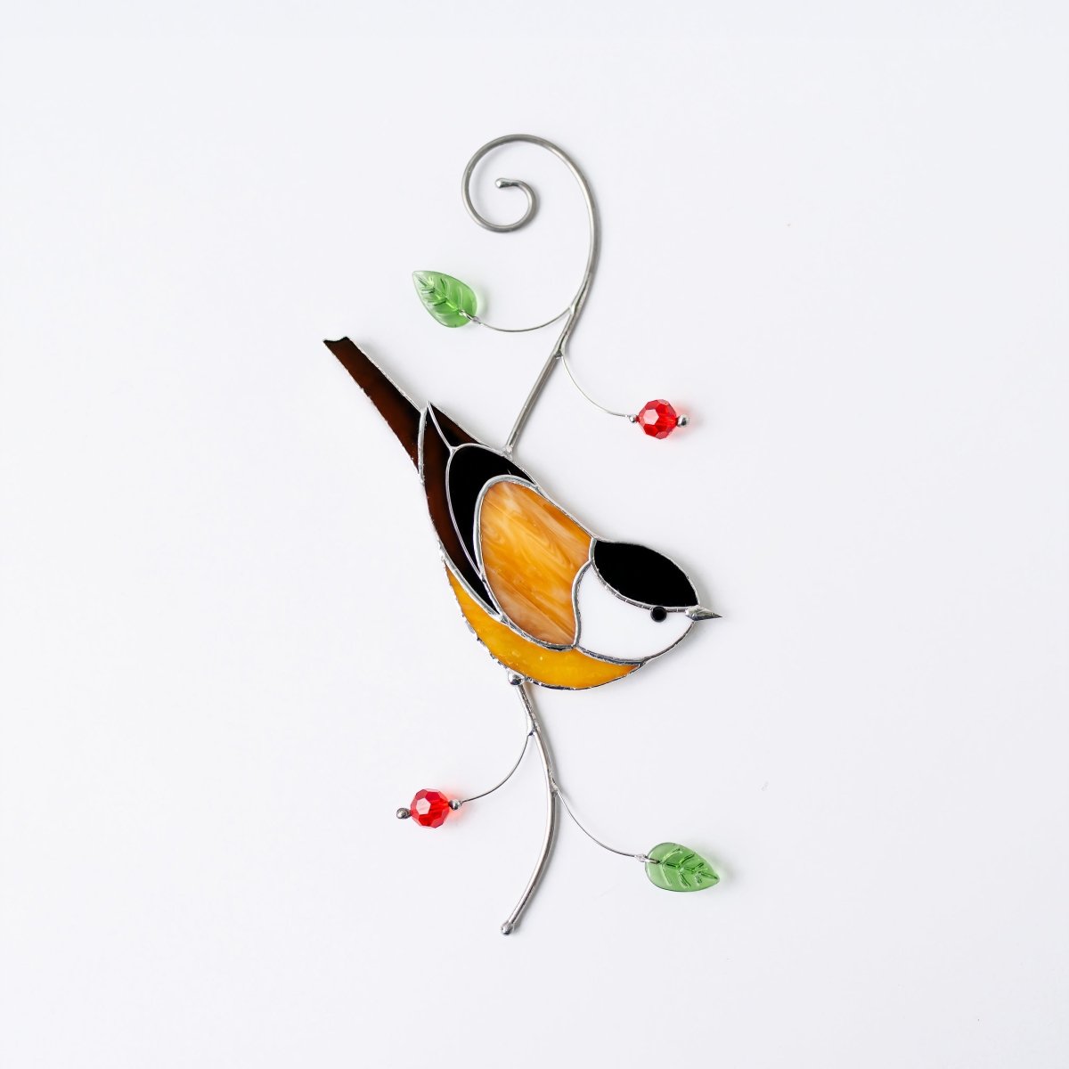 suncatcher stained_glass Chickadee Window Hanging – Stained Glass Bird Gift A Cheerful Symbol of Joy, Hope, and Lighthearted Spirit