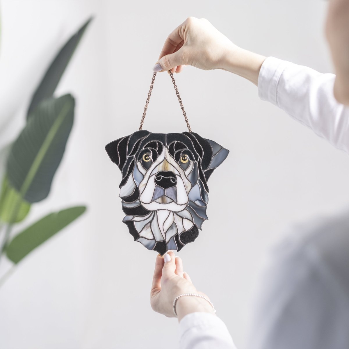 suncatcher stained_glass Custom Stained Glass Dog Portrait – Handmade Pet Memorial Gift from Photo