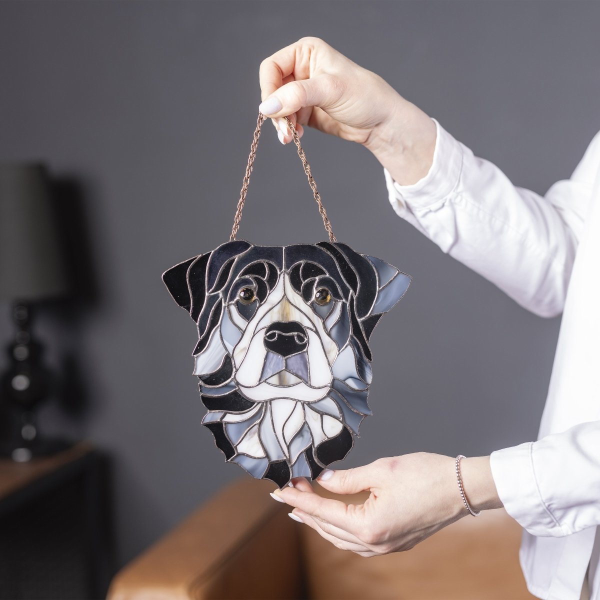 suncatcher stained_glass Custom Stained Glass Dog Portrait – Handmade Pet Memorial Gift from Photo