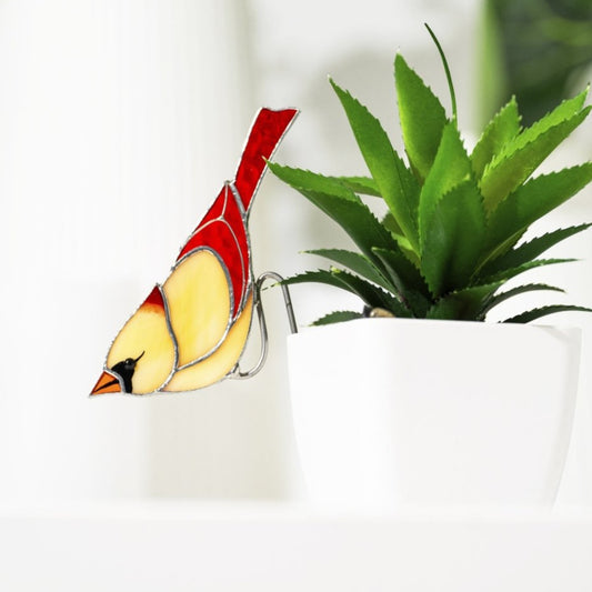suncatcher suncatcher stained_glass Female Red Cardinal Stained glass - Suncatcher pot decor 3.15x4.7 inch