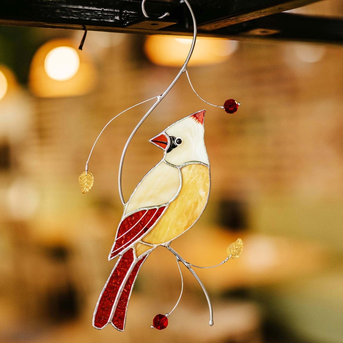 suncatcher Top product stained_glass Female Red Cardinal Suncatcher - Stained Glass Hanging Decor 3.8x8.3 inch