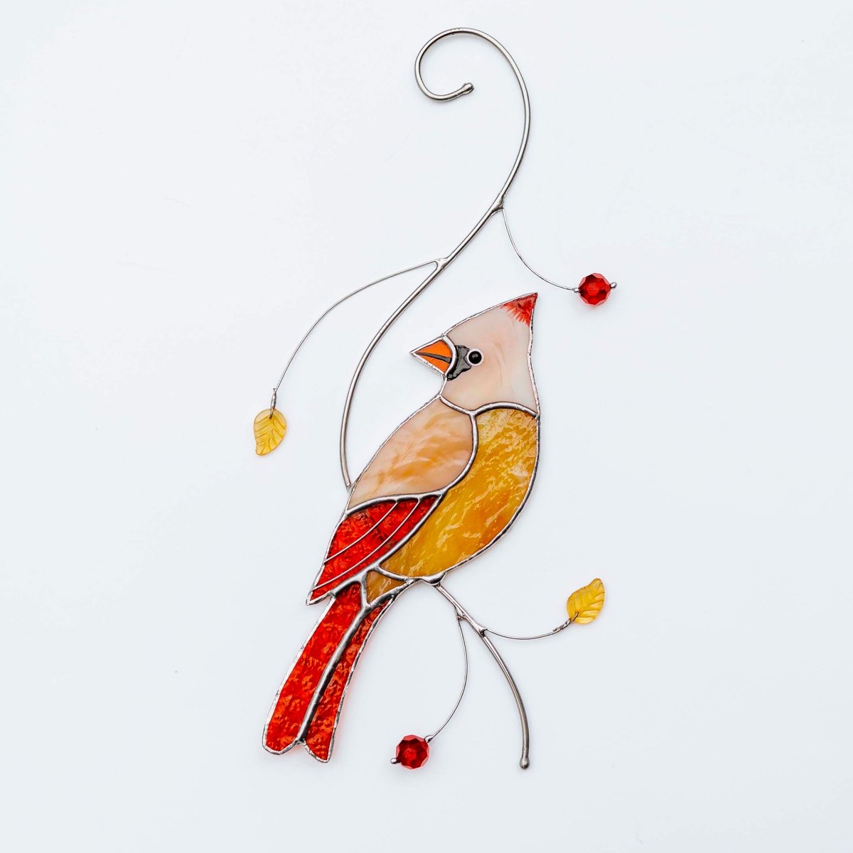 suncatcher Top product stained_glass Female Red Cardinal Suncatcher - Stained Glass Hanging Decor 3.8x8.3 inch