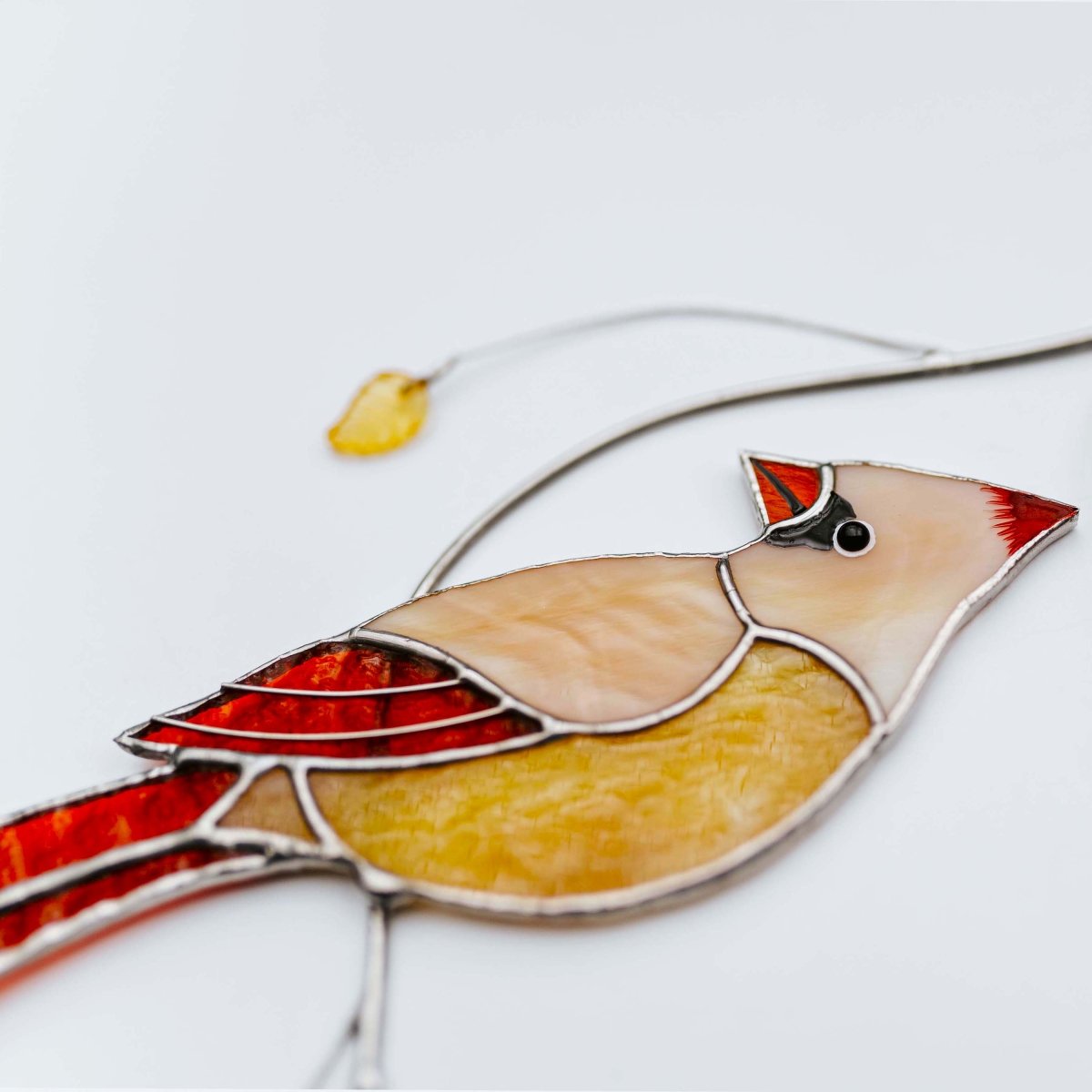 suncatcher Top product stained_glass Female Red Cardinal Suncatcher - Stained Glass Hanging Decor 3.8x8.3 inch