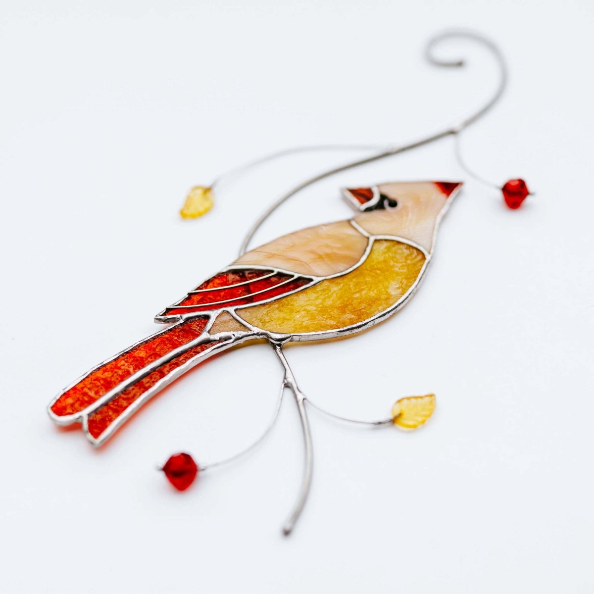 suncatcher Top product stained_glass Female Red Cardinal Suncatcher - Stained Glass Hanging Decor 3.8x8.3 inch