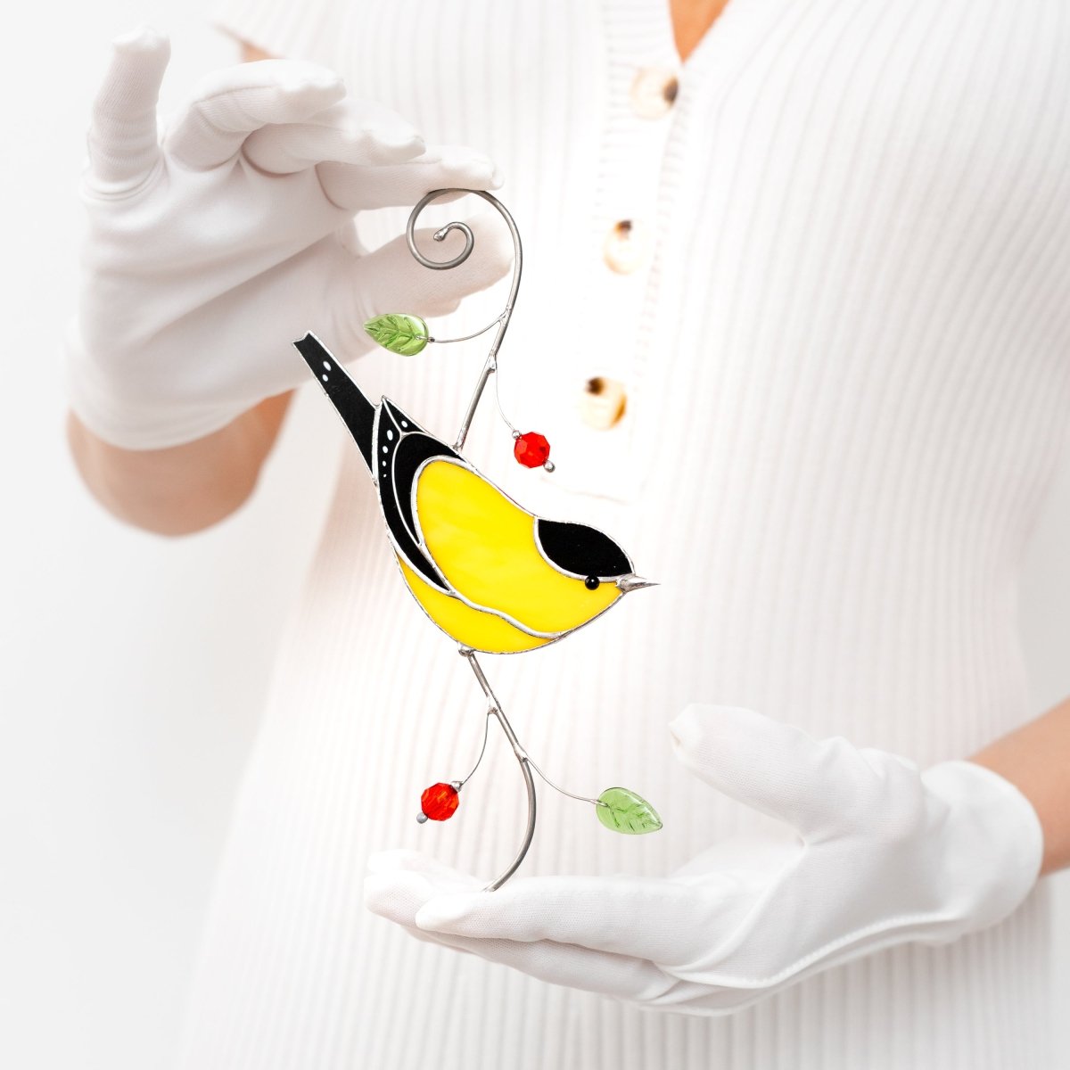 suncatcher stained_glass Goldfinch Stained Glass Suncatcher – Handmade Window Hanging Decor