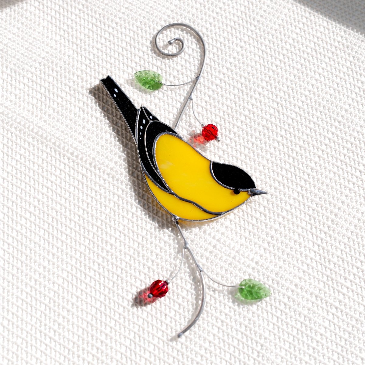 suncatcher stained_glass Goldfinch Stained Glass Suncatcher – Handmade Window Hanging Decor