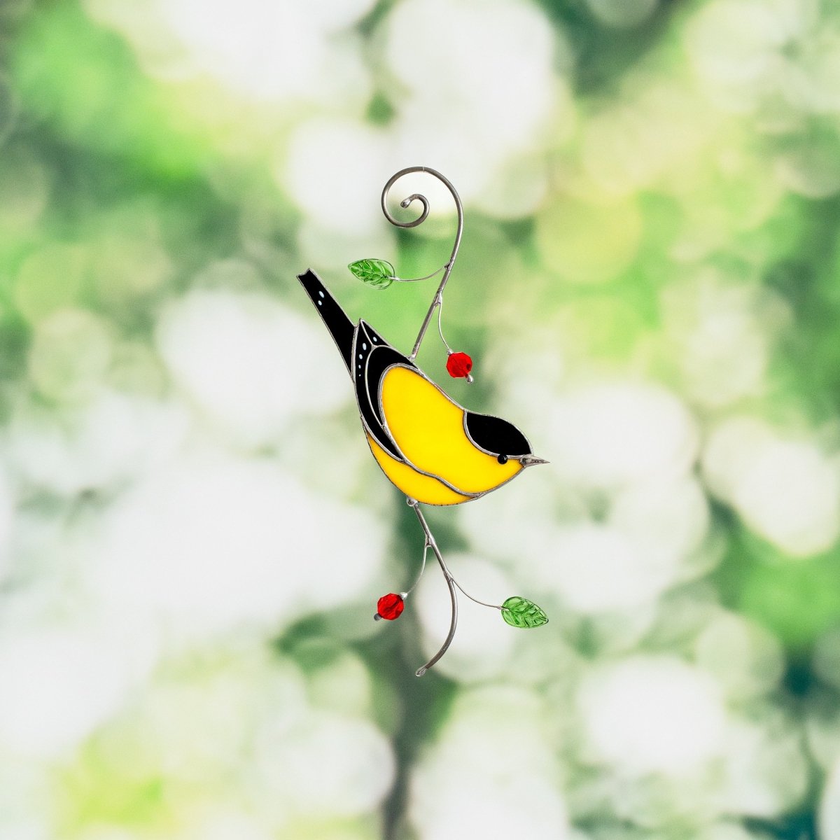 suncatcher stained_glass Goldfinch Stained Glass Suncatcher – Handmade Window Hanging Decor