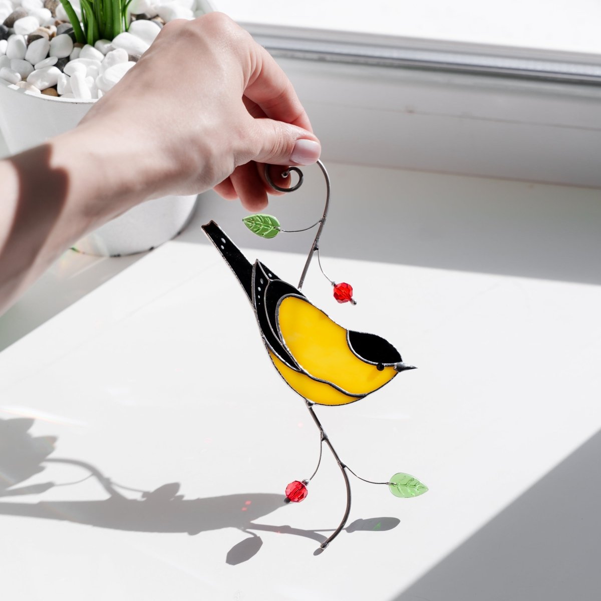 suncatcher stained_glass Goldfinch Stained Glass Suncatcher – Handmade Window Hanging Decor