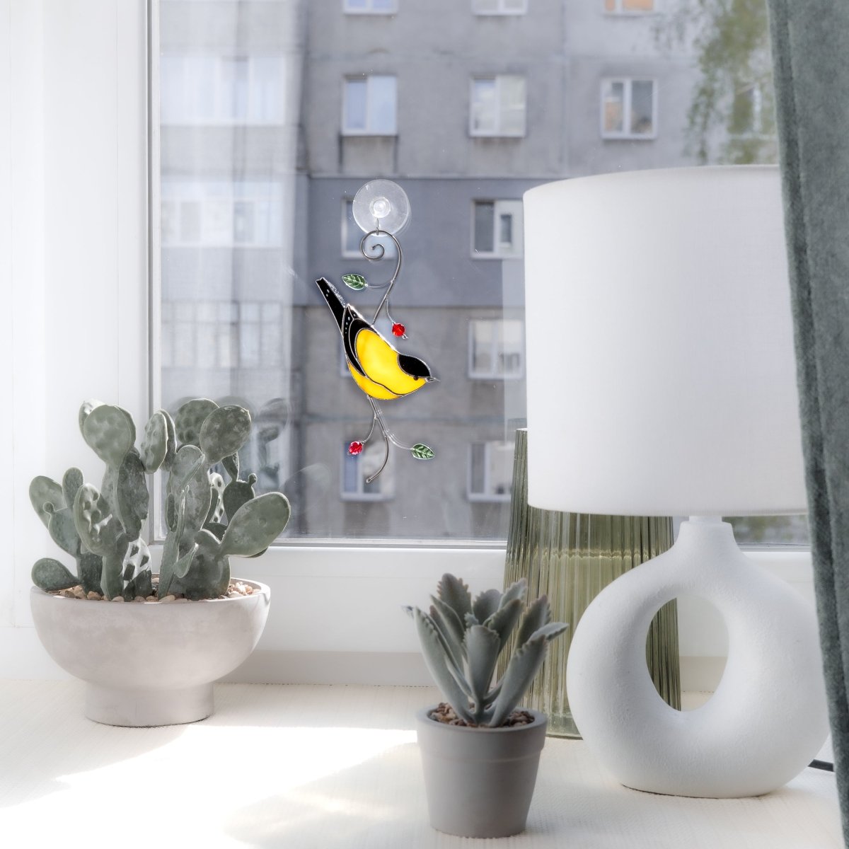 suncatcher stained_glass Goldfinch Stained Glass Suncatcher – Handmade Window Hanging Decor