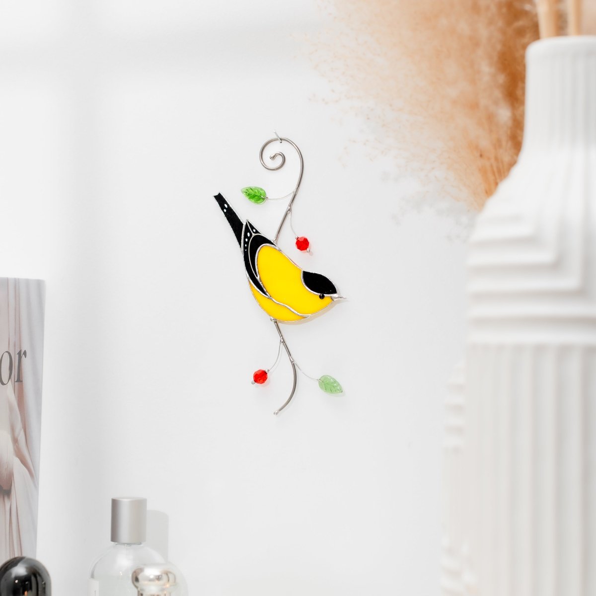 suncatcher stained_glass Goldfinch Stained Glass Suncatcher – Handmade Window Hanging Decor