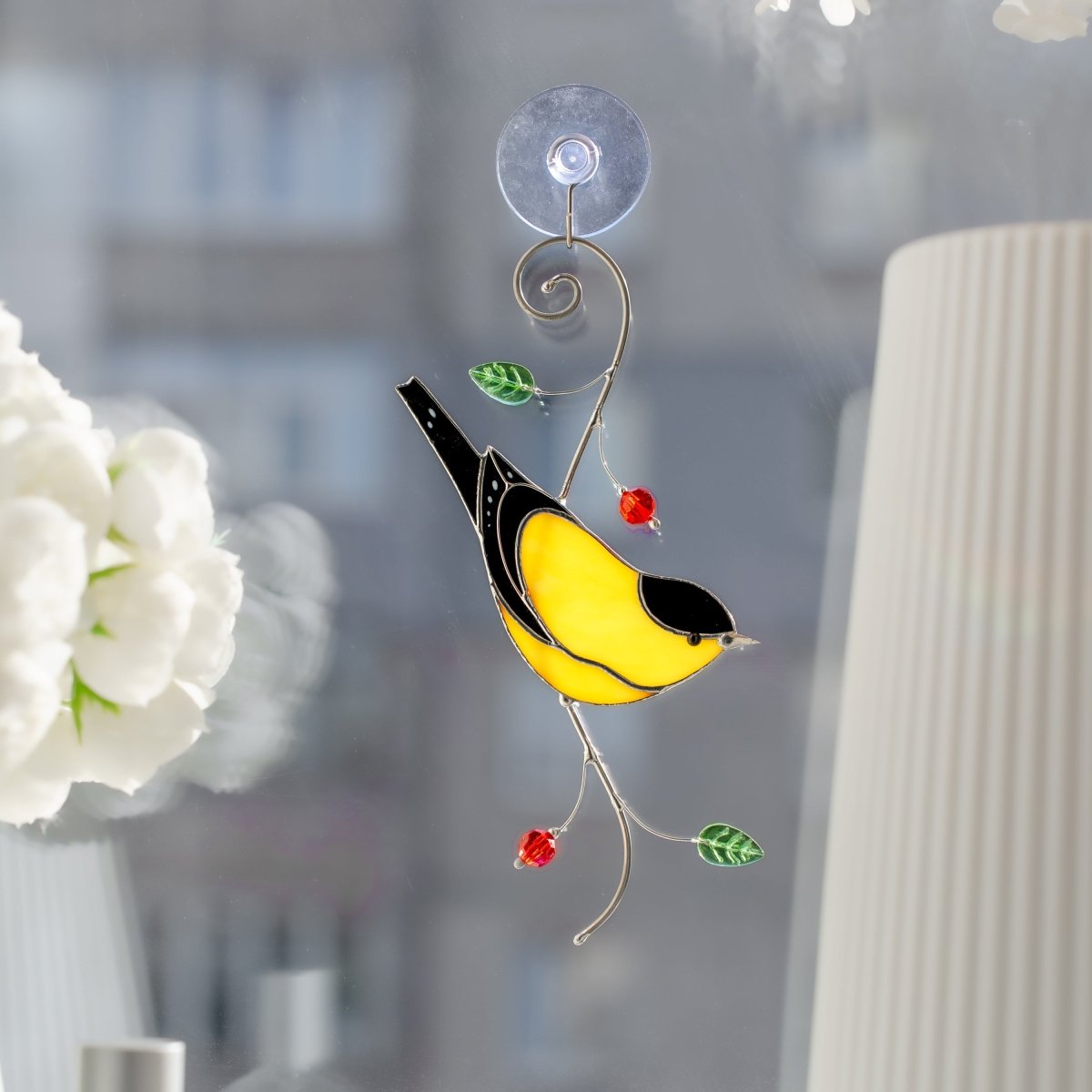 suncatcher stained_glass Goldfinch Stained Glass Suncatcher – Handmade Window Hanging Decor