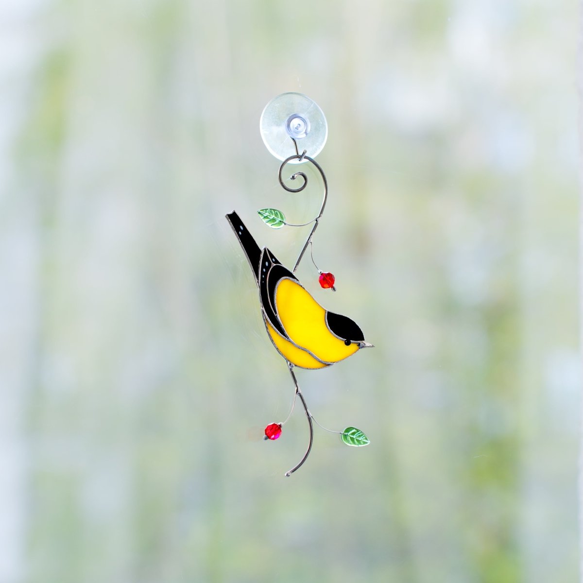 suncatcher stained_glass Goldfinch Stained Glass Suncatcher – Handmade Window Hanging Decor