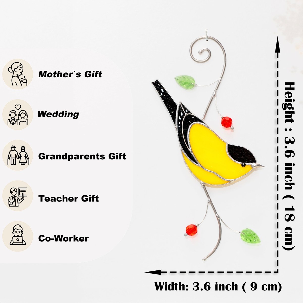 suncatcher stained_glass Goldfinch Stained Glass Suncatcher – Handmade Window Hanging Decor
