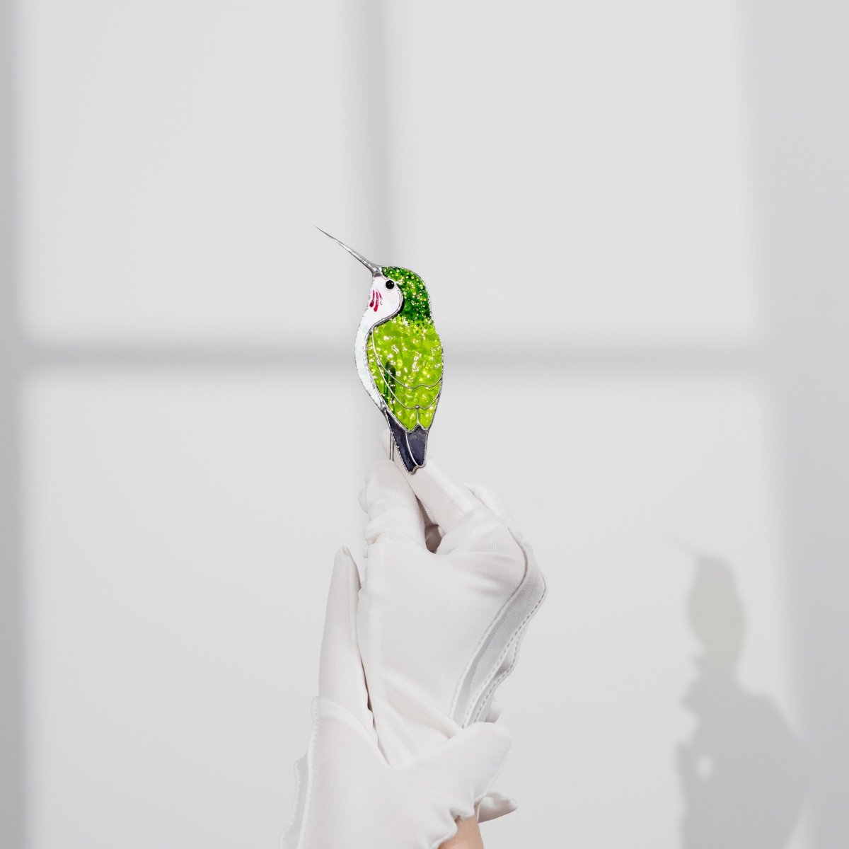 suncatcher stained_glass Green Hummingbird Stained Glass – Planter Decoration Funny & Cute Bird Gift | Tropical Decor | Whimsical Accent for Plant Lovers