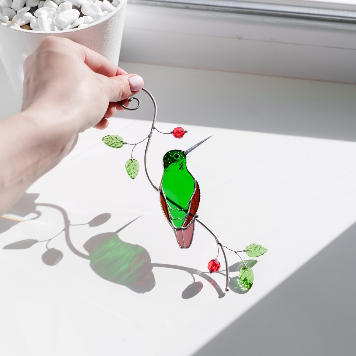 suncatcher stained_glass Hummingbird Garden Suncatcher – Handmade Stained Glass Gift for Mom