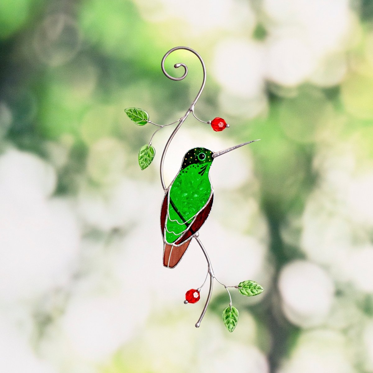 suncatcher Top product stained_glass Hummingbird Garden Suncatcher – Handmade Stained Glass Gift for Mom