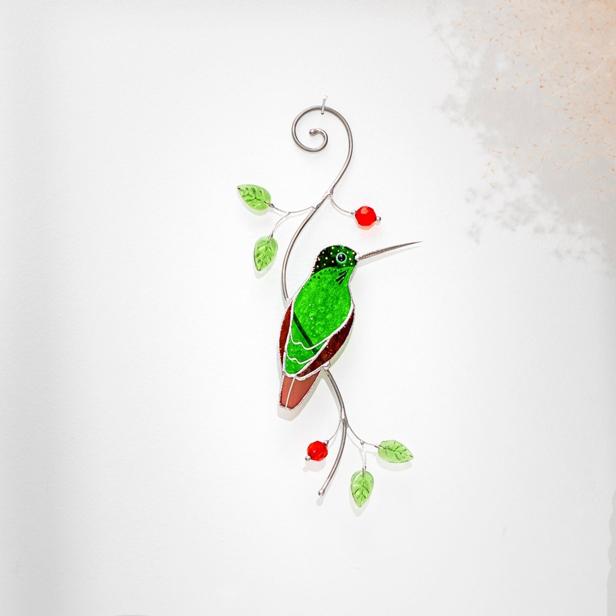 suncatcher Top product stained_glass Hummingbird Garden Suncatcher – Handmade Stained Glass Gift for Mom